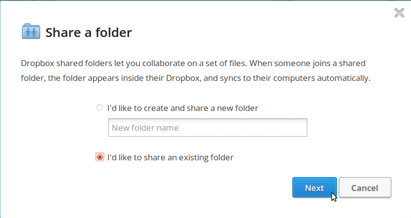 Dropbox sharing folder request